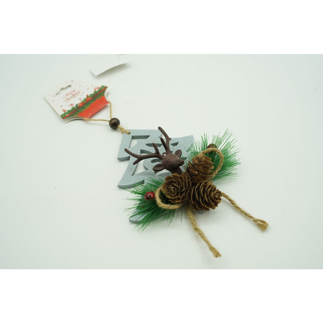 Ornament de brad cerb cu pom de craciun, Flippy, multicolor, lemn, 18 cm - vivimall.ro