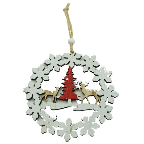 Ornament De Brad Cerbi Cu Brad, Lemn, 12 Cm