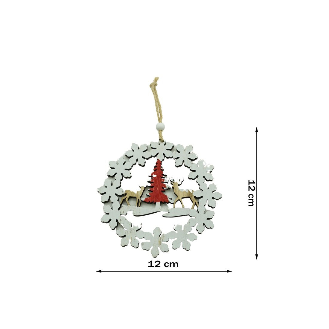 Ornament de brad cerbi cu brad, Flippy, multicolor, lemn, 12 cm - vivimall.ro