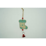 Ornament de brad ciorap cu clopotel, Flippy, multicolor, lemn, 17 cm - vivimall.ro