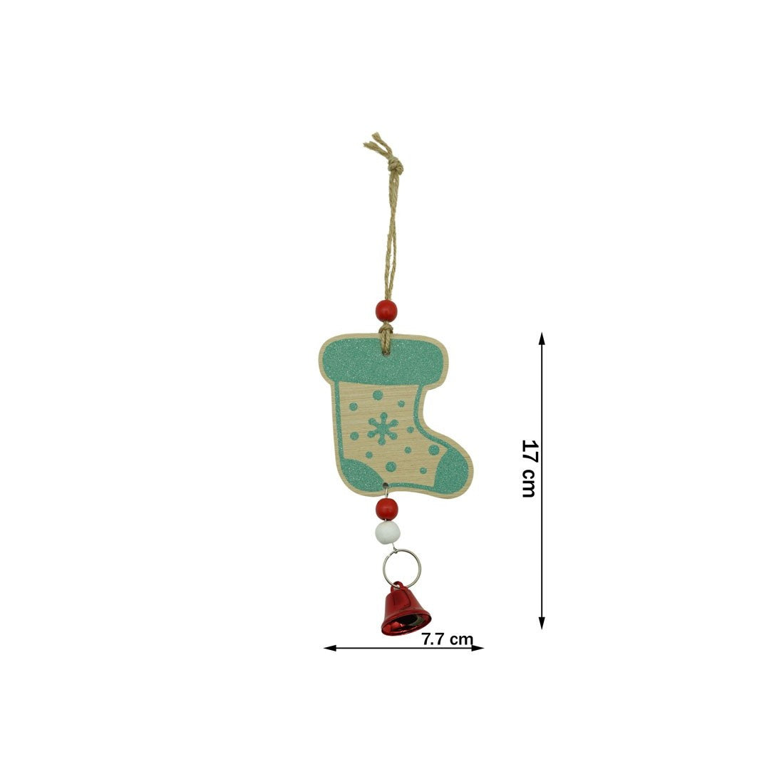 Ornament de brad ciorap cu clopotel, Flippy, multicolor, lemn, 17 cm - vivimall.ro