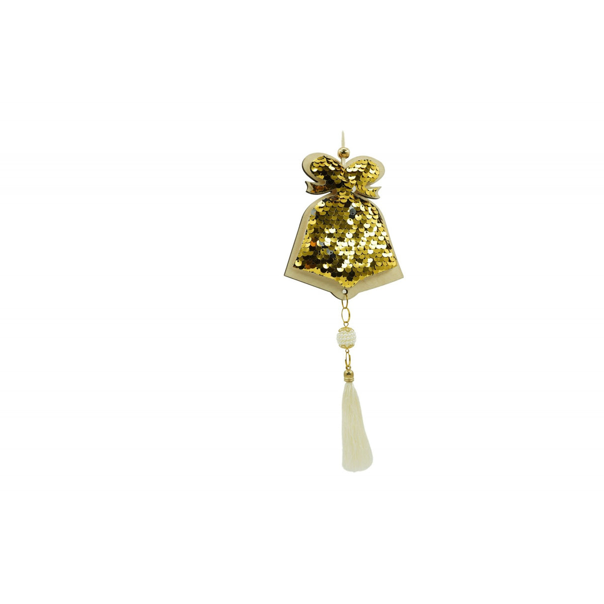 Ornament De Brad Clopotel Cu Paiete, Lemn, 36 Cm