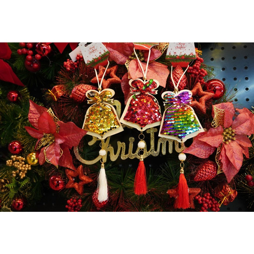 Ornament De Brad Clopotel Cu Paiete, Lemn, 36 Cm