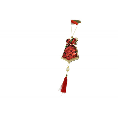 Ornament De Brad Clopotel Cu Paiete, Lemn, 36 Cm