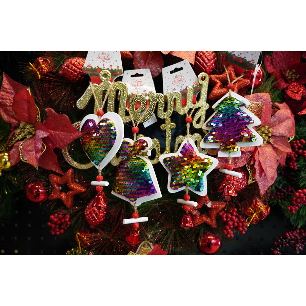 Ornament de brad clopotel din paiete, Flippy, multicolor, lemn, 18 cm - vivimall.ro