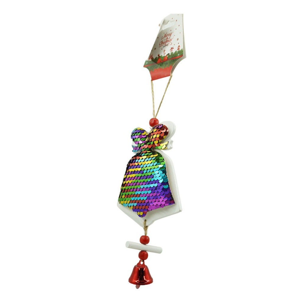 Ornament De Brad Clopotel Din Paiete, Lemn, 18 Cm