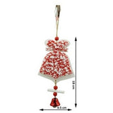 Ornament de brad clopotel din tweed, Flippy, alb/rosu, lemn, 18 cm - vivimall.ro