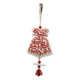 Ornament de brad clopotel din tweed, Flippy, alb/rosu, lemn, 18 cm - vivimall.ro