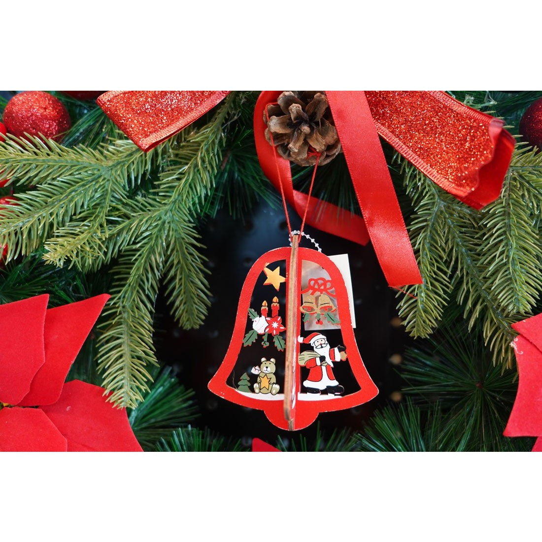 Ornament de brad clopotel, Flippy, multicolor, lemn, 10.5x9.5 cm - vivimall.ro