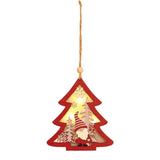 Ornament de brad din lemn cu LED integrat, figurină Elf multicolor, vedere frontală, 11x10 cm