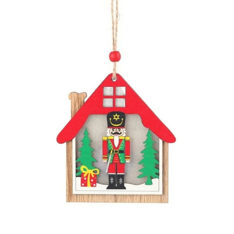 Ornament brad LED din lemn, model Spărgătorul de Nuci multicolor, vedere frontală, 11x11 cm