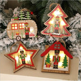 Ornament de Brad, Flippy, cu Lumini LED, din Lemn, Figurina Spargatorul de Nuci, Model Casuta, Multicolor - vivimall.ro