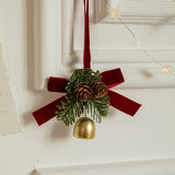 Ornament de Brad, Flippy, tip Funda de Craciun cu 1 Clopotel Auriu si Conuri de Brad, Panglica Rosie de Velvet, 10 x 10 cm, Rosu - vivimall.ro