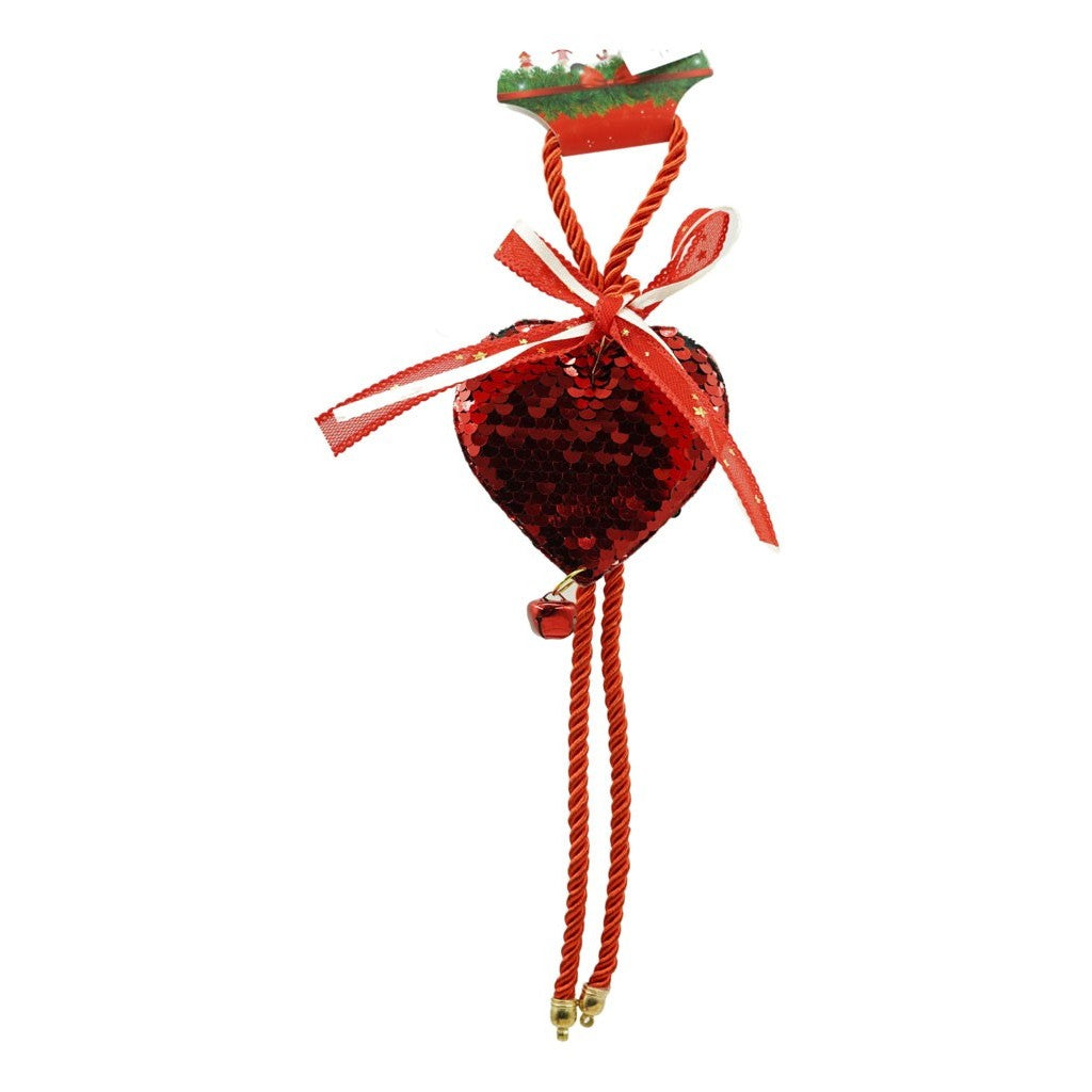 Ornament De Brad Inima Cu Paiete, Lemn, 25 Cm