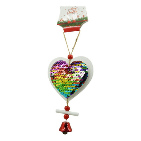 Ornament De Brad Inima Din Paiete, Lemn, 18 Cm