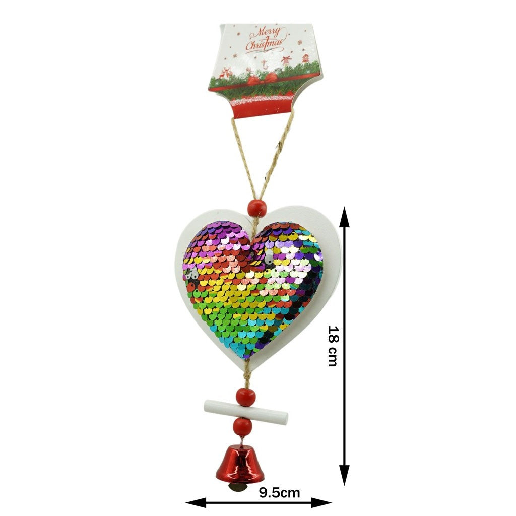Ornament De Brad Inima Din Paiete, Lemn, 18 Cm