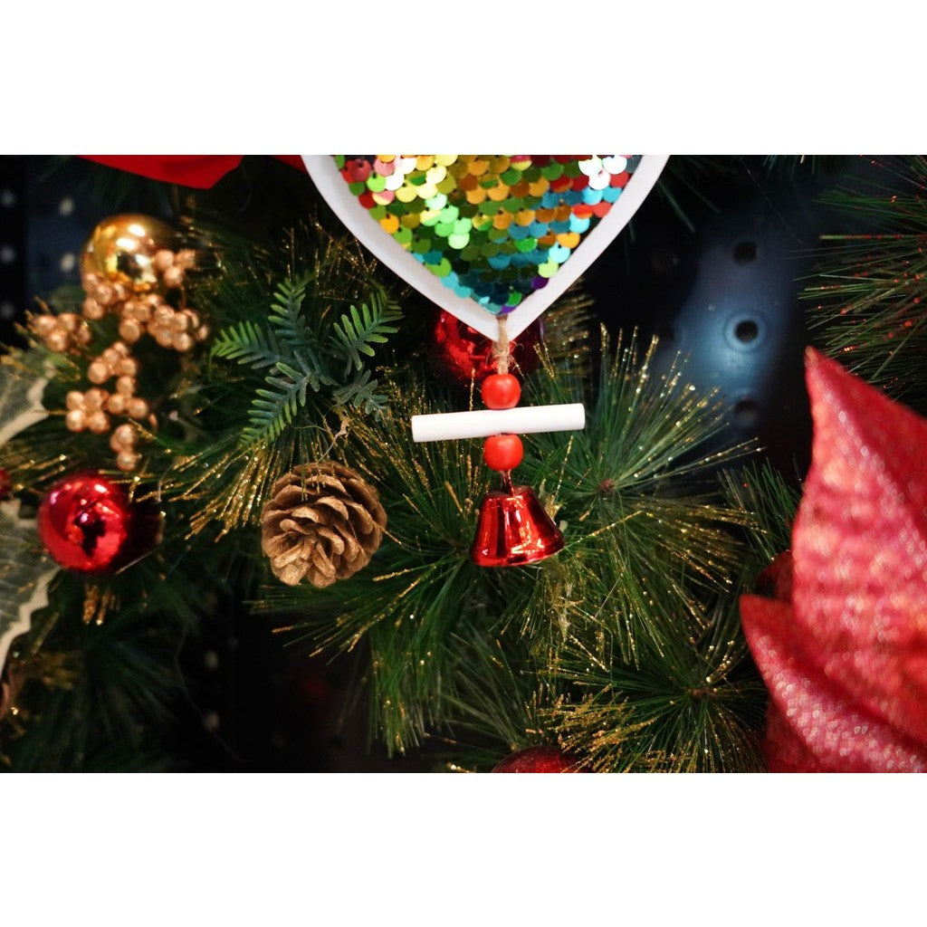 Ornament De Brad Inima Din Paiete, Lemn, 18 Cm