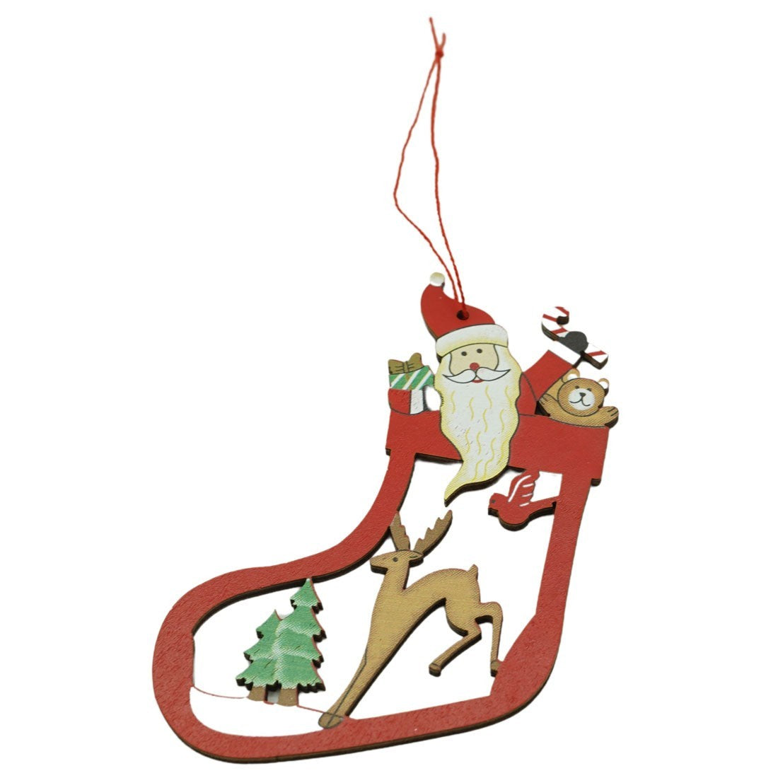 Ornament De Brad Mos Craciun Cu Cerb, Lemn, 10 Cm