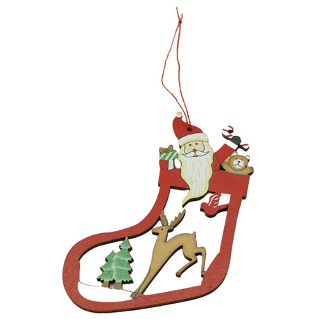 Ornament De Brad Mos Craciun Cu Cerb, Lemn, 10 Cm
