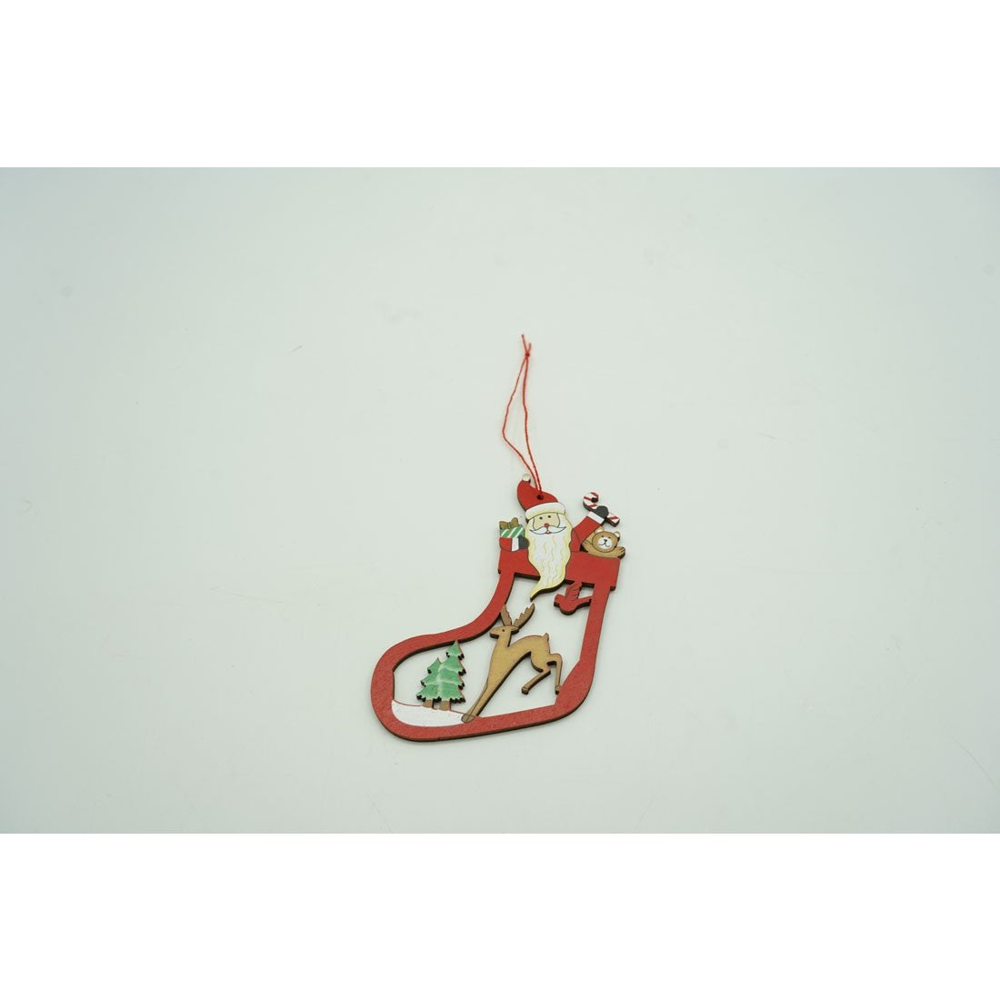 Ornament De Brad Mos Craciun Cu Cerb, Lemn, 10 Cm