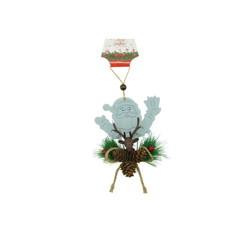 Ornament De Brad Mos Craciun Cu Cerb, Lemn, 18 Cm