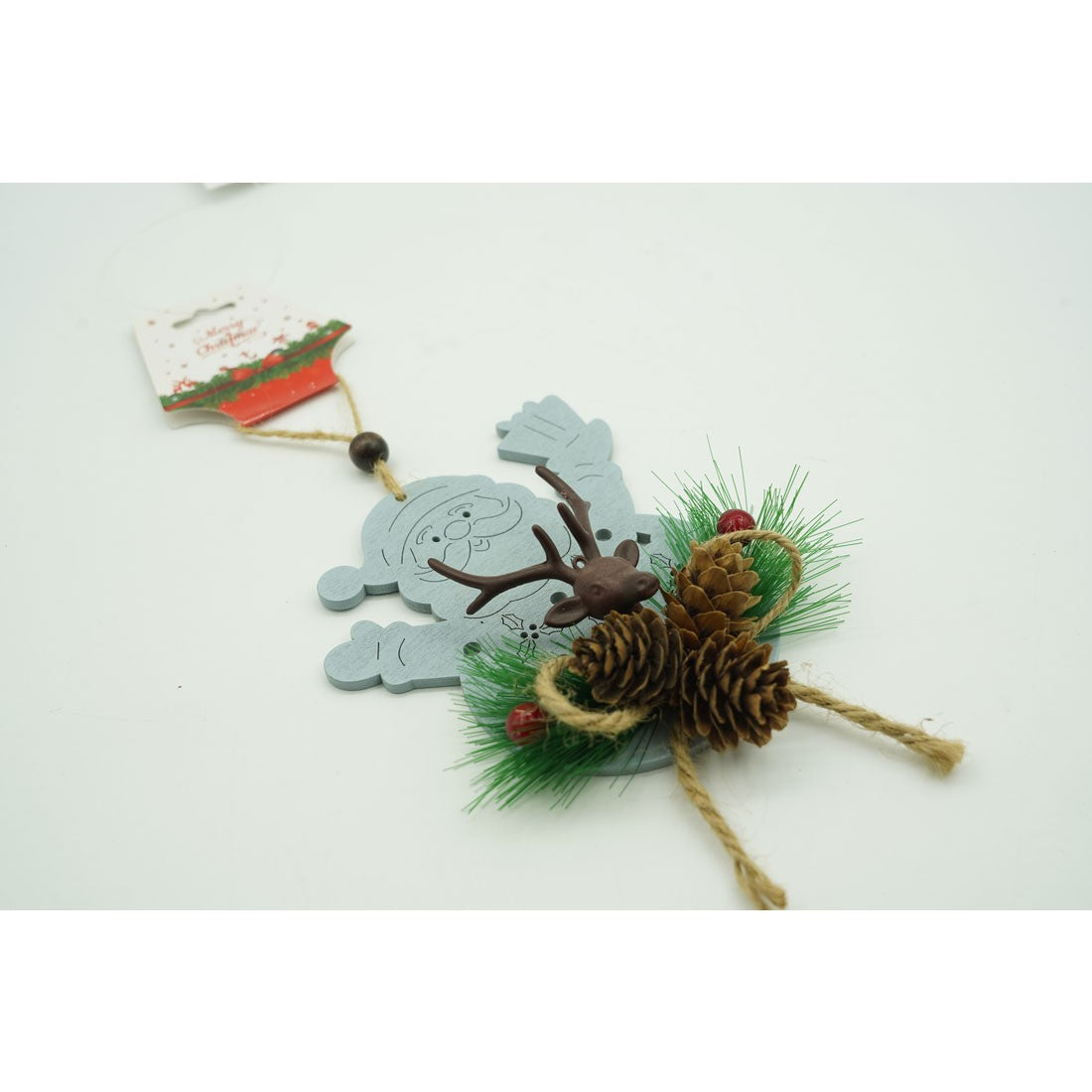 Ornament De Brad Mos Craciun Cu Cerb, Lemn, 18 Cm