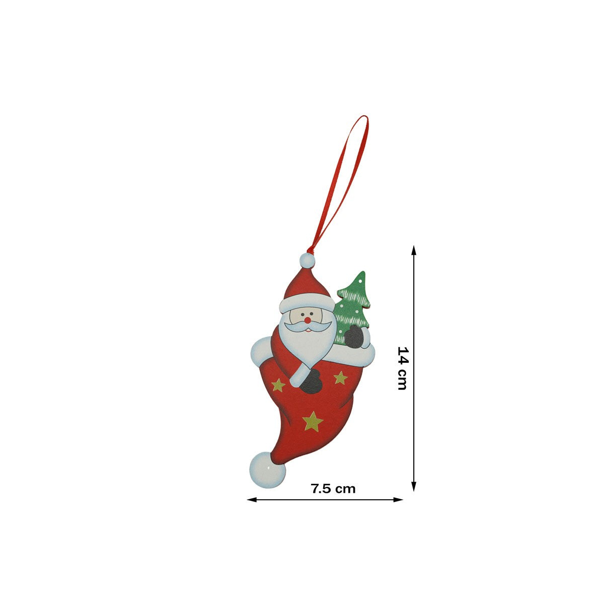 Ornament De Brad Mos Craciun In Caciula, Lemn, 14 Cm