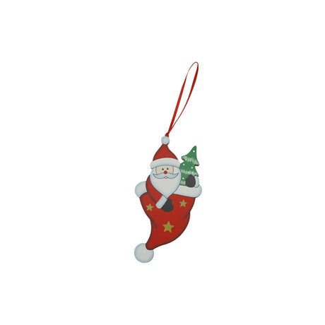 Ornament de brad Mos Craciun in caciula, Flippy, rosu, lemn, 14 cm - vivimall.ro