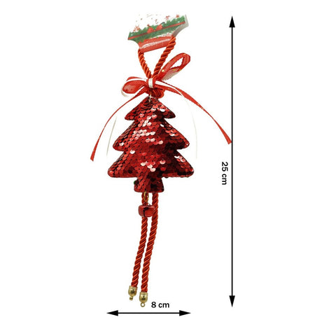 Ornament de brad pom de craciun cu paiete, Flippy, rosu, lemn, 25 cm - vivimall.ro