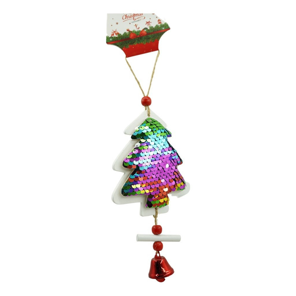Ornament de brad pom de craciun din paiete, Flippy, multicolor, lemn, 18 cm - vivimall.ro