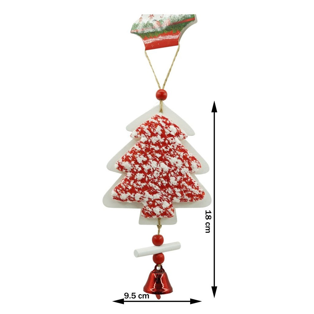 Ornament De Brad Pom De Craciun Din Tweed, /Rosu, Lemn, 18 Cm