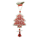 Ornament de brad pom de craciun din tweed, Flippy, alb/rosu, lemn, 18 cm - vivimall.ro