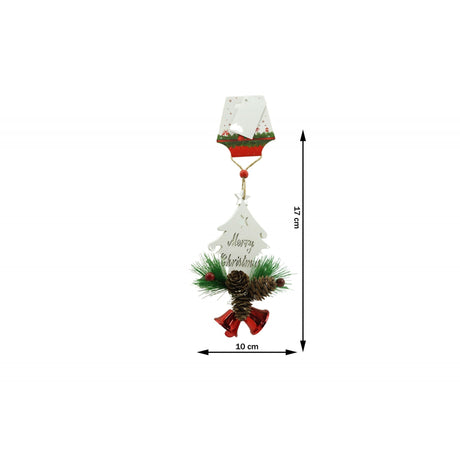 Ornament de brad pom de craciun, Flippy, alb, lemn, 17 cm - vivimall.ro