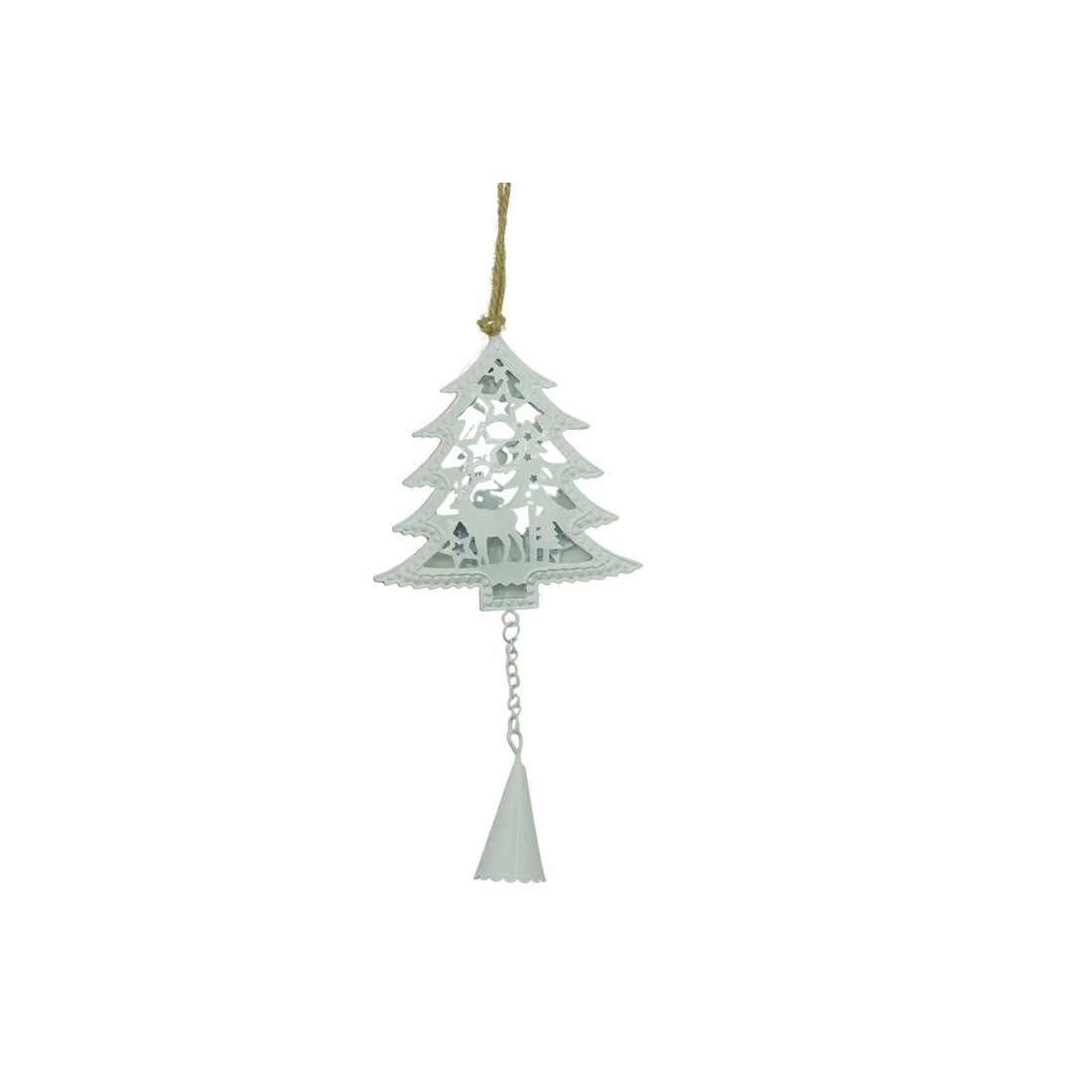 Ornament de brad pom de craciun, Flippy, alb, metal, 20 cm - vivimall.ro