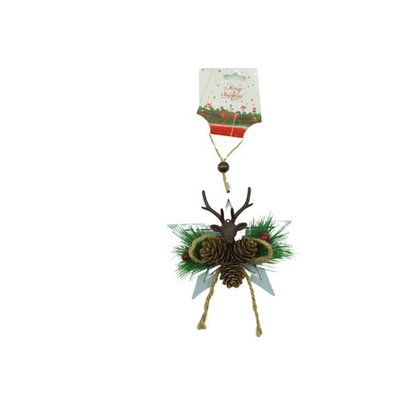 Ornament De Brad Stea Cu Cerb, Lemn, 15 Cm