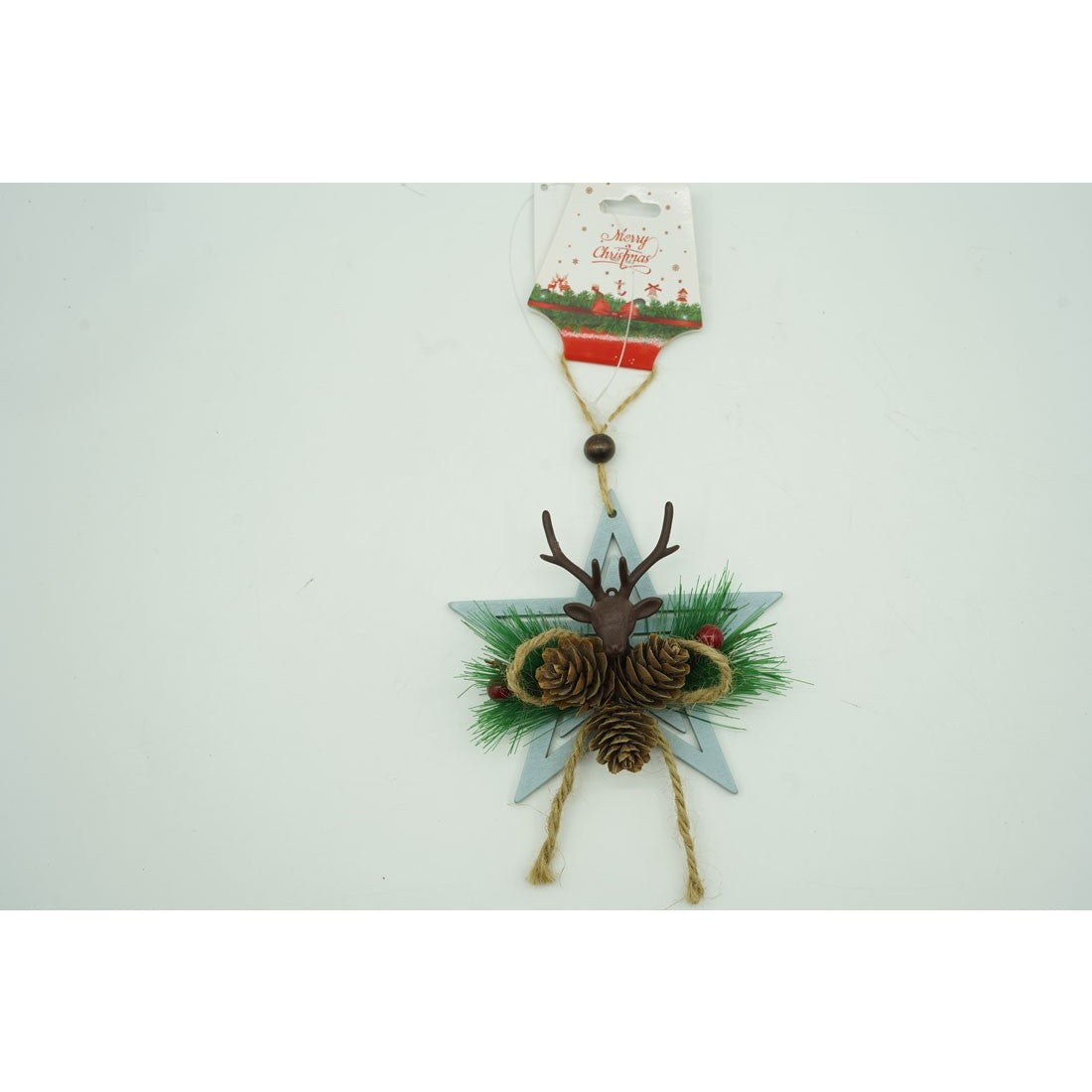 Ornament De Brad Stea Cu Cerb, Lemn, 15 Cm