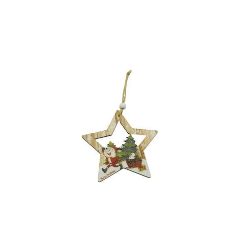 Ornament De Brad Stea Cu Mos Craciun, Lemn, 9.9 Cm