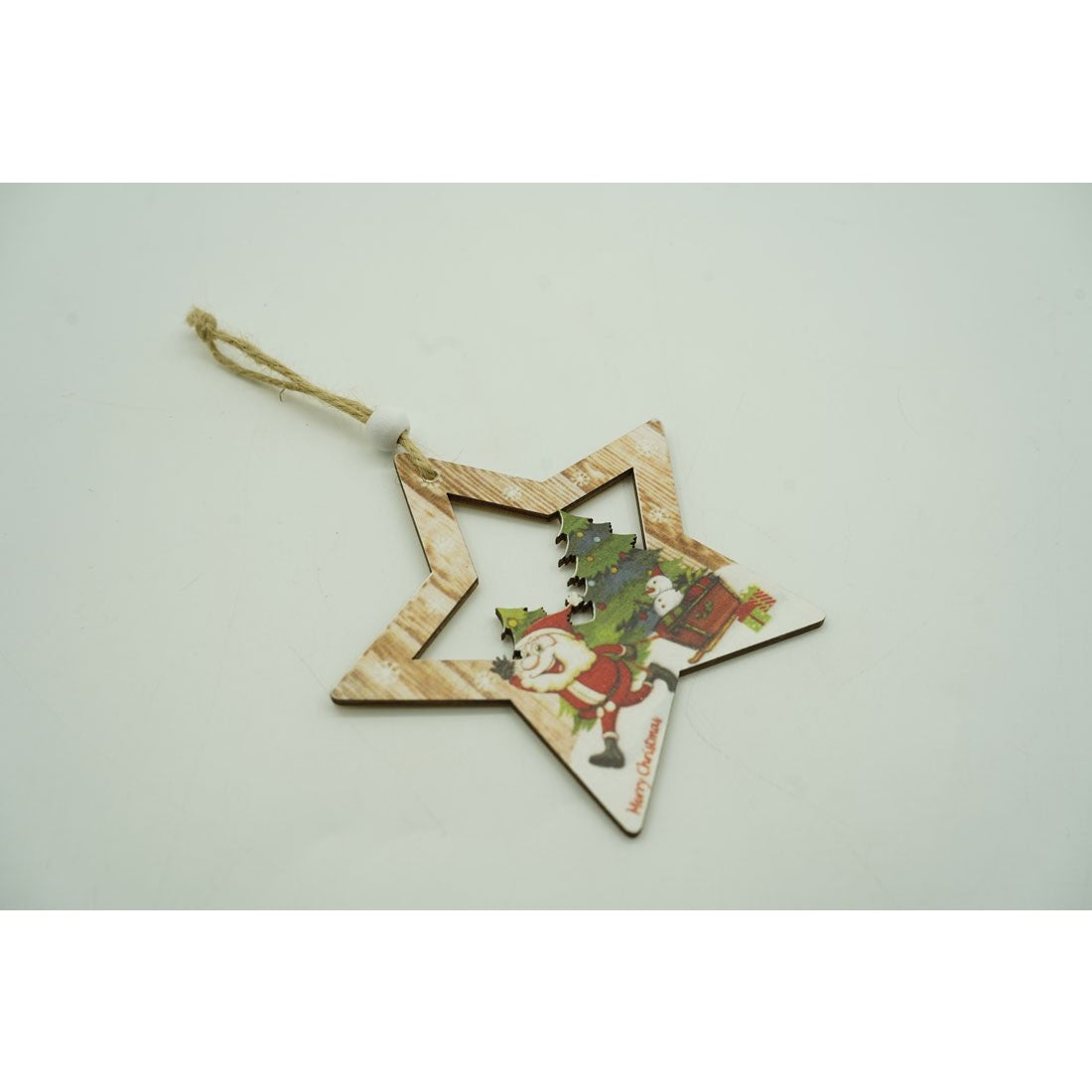 Ornament De Brad Stea Cu Mos Craciun, Lemn, 9.9 Cm