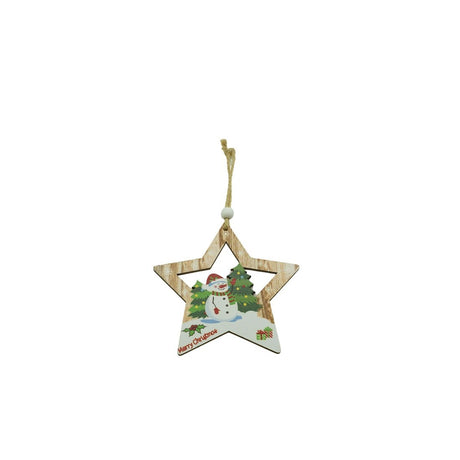 Ornament de brad stea cu om de zapada, Flippy, multicolor, lemn, 9.9 cm - vivimall.ro