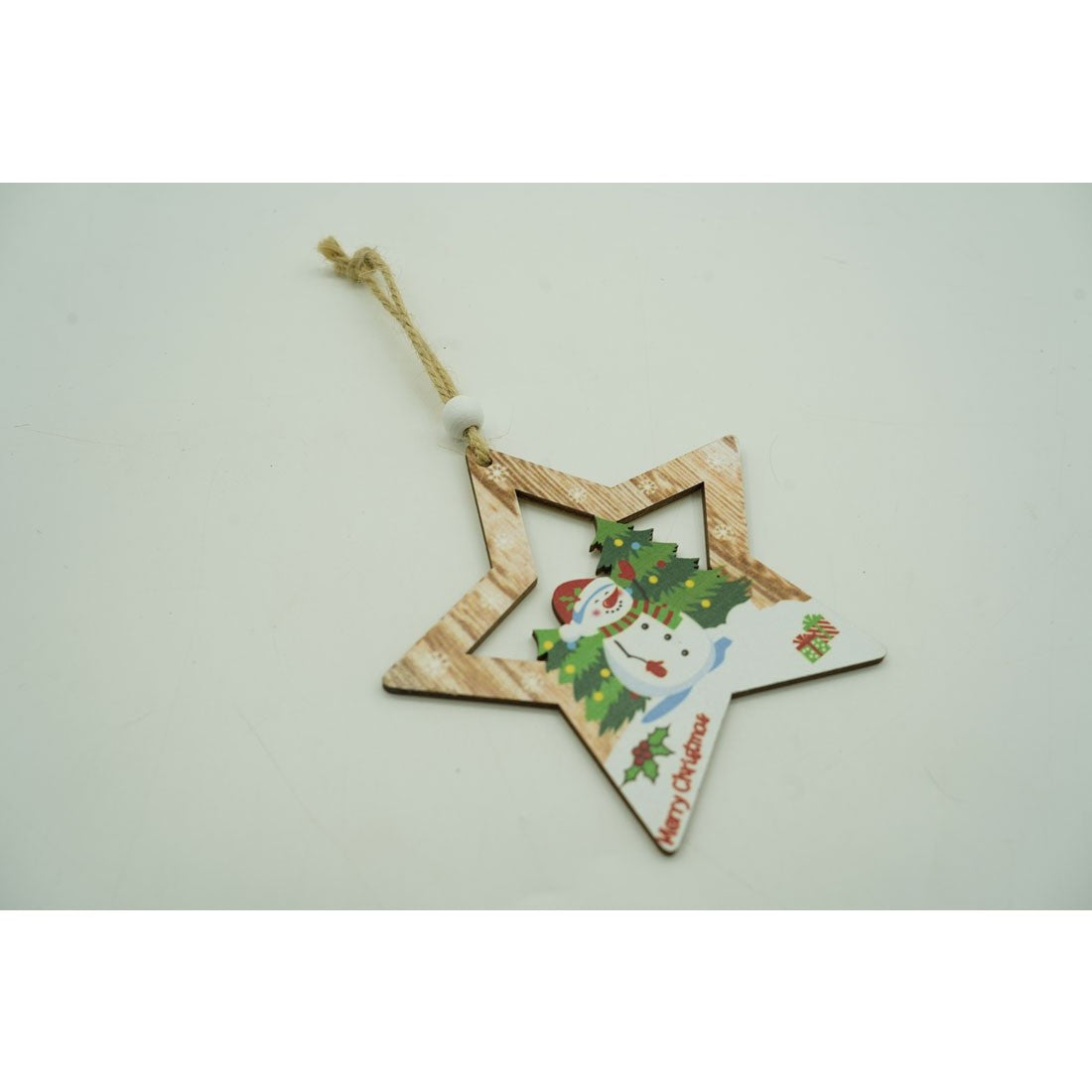 Ornament De Brad Stea Cu Om De Zapada, Lemn, 9.9 Cm