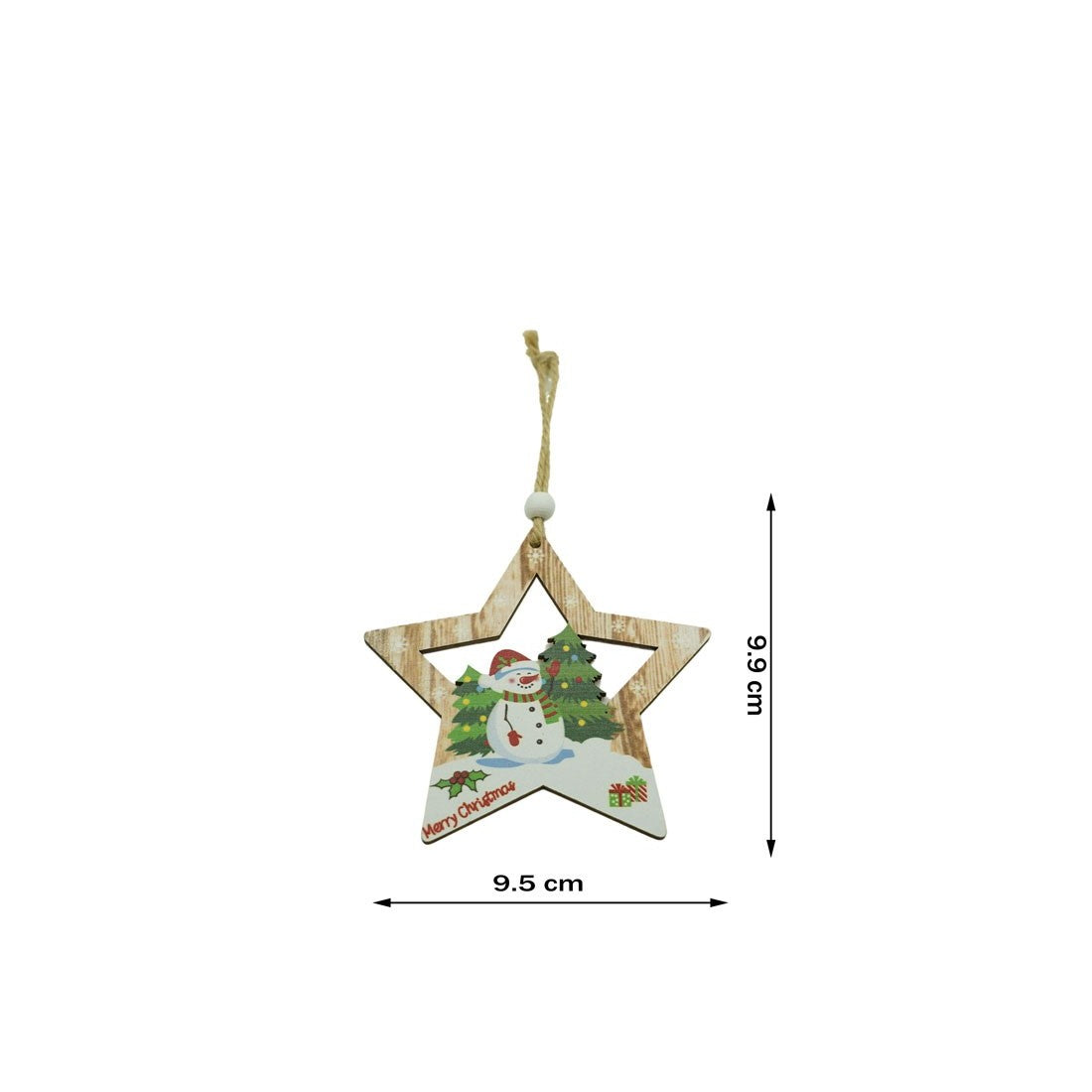 Ornament de brad stea cu om de zapada, Flippy, multicolor, lemn, 9.9 cm - vivimall.ro