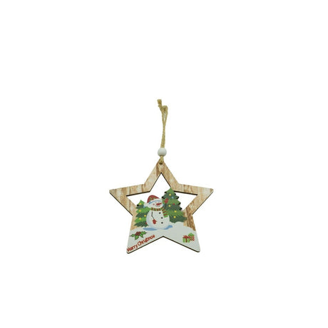 Ornament de brad stea cu om de zapada, Flippy, multicolor, lemn, 9.9 cm - vivimall.ro