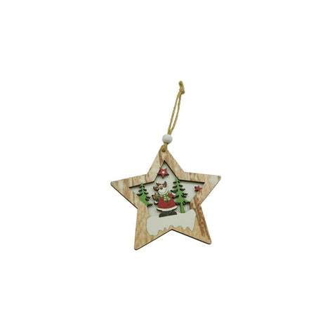 Ornament De Brad Stea Cu Ren, Lemn, 9.9 Cm