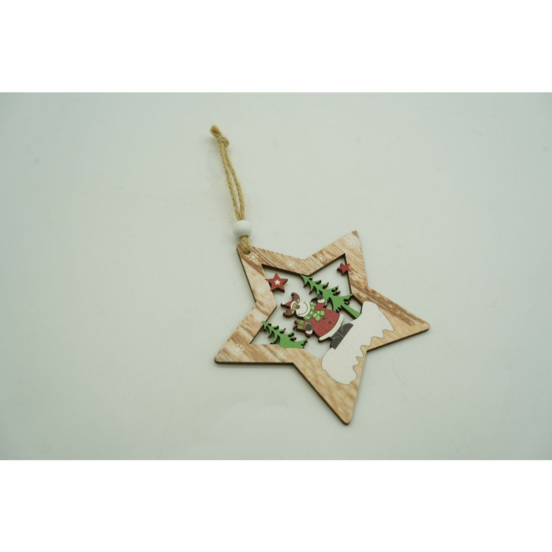 Ornament De Brad Stea Cu Ren, Lemn, 9.9 Cm