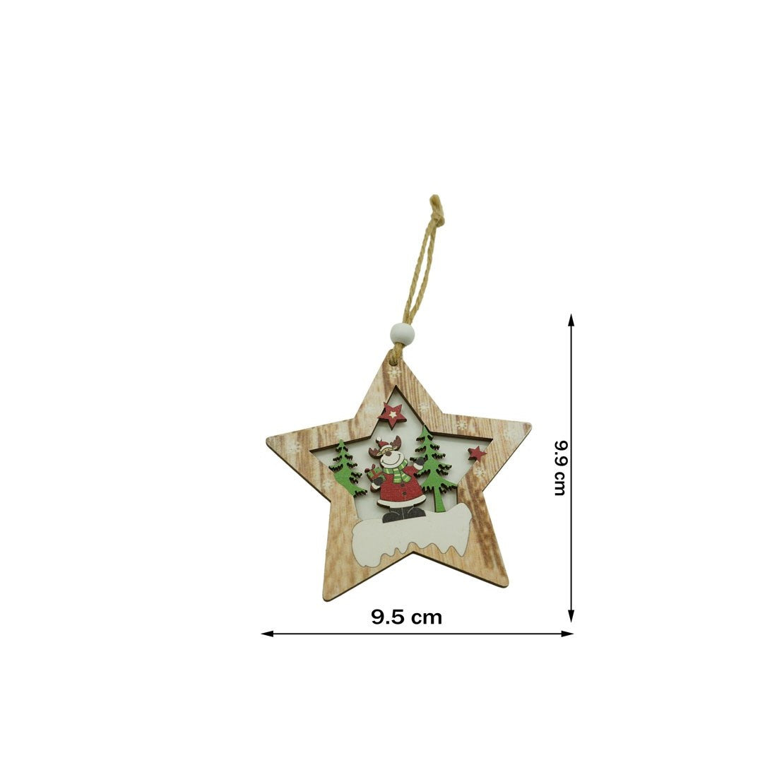 Ornament De Brad Stea Cu Ren, Lemn, 9.9 Cm