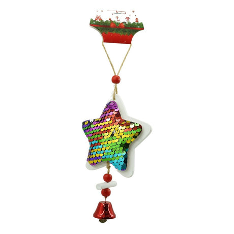 Ornament de brad stea din paiete, Flippy, multicolor, lemn, 18 cm - vivimall.ro