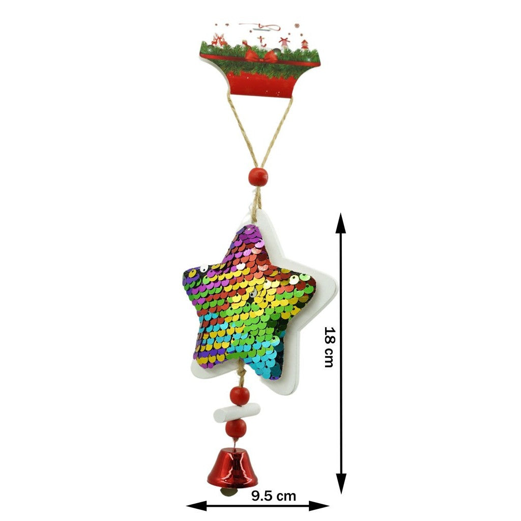 Ornament de brad stea din paiete, Flippy, multicolor, lemn, 18 cm - vivimall.ro