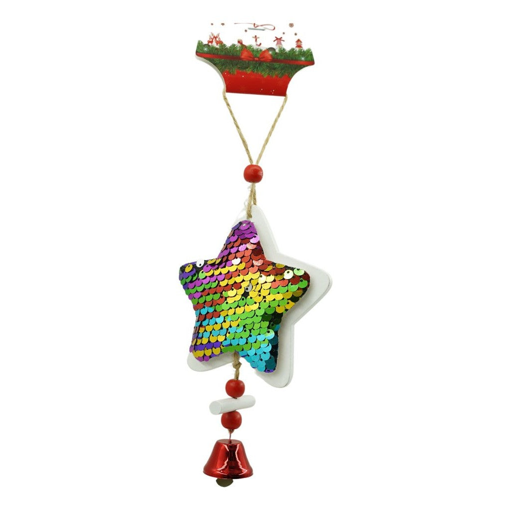 Ornament de brad stea din paiete, Flippy, multicolor, lemn, 18 cm - vivimall.ro