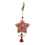 Ornament de brad stea din tweed, Flippy, alb/rosu, lemn, 18 cm - vivimall.ro