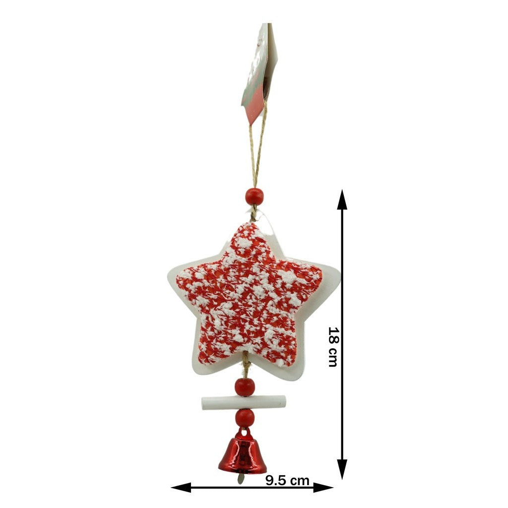Ornament de brad stea din tweed, Flippy, alb/rosu, lemn, 18 cm - vivimall.ro